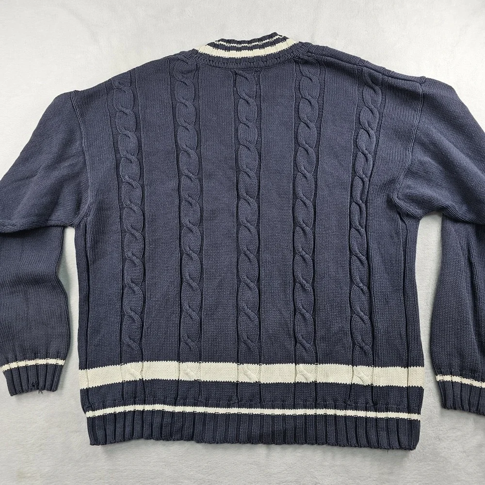 Vtg GAP Cable Knit V Neck Sweater Mens L Navy & White Cricket Tennis Preppy 90s